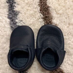 Navy Leather Kids Moccasins